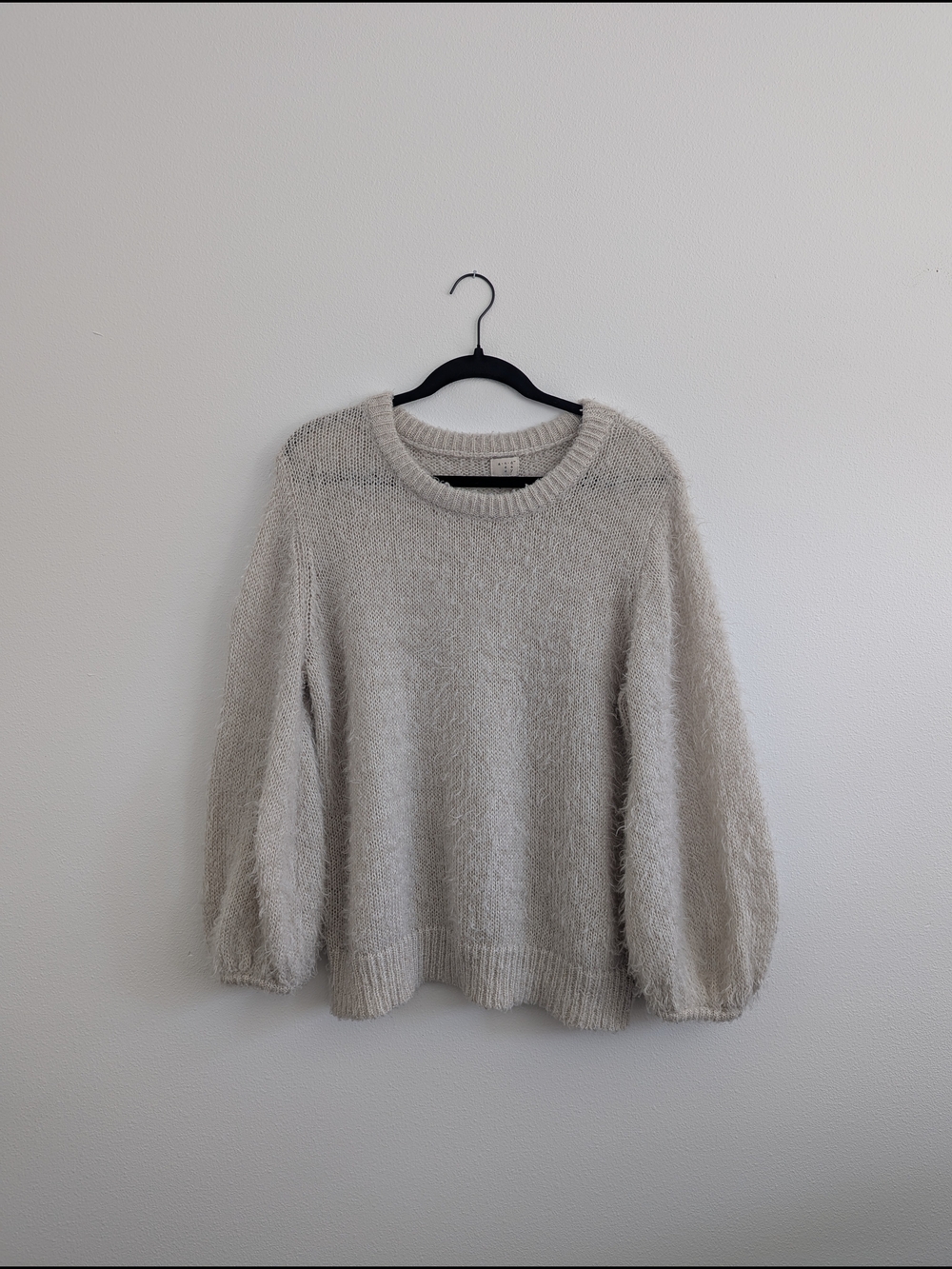 a new day Cozy Crewneck Balloon-Sleeve Knit Sweater - Light Beige, Off-white